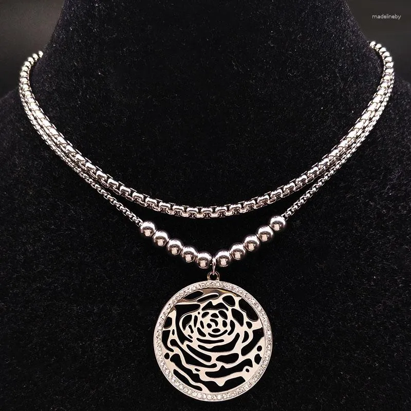 Łańcuchy mody róży kryształowy łańcuch ze stali nierdzewnej Naszyjnik Srebrny kolor naszyjniki biżuteria Acerro Nieokreślone Joyeriak N152S08