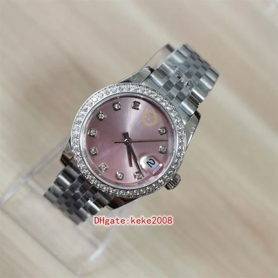 Súper relojes de pulsera para mujer 278384RBR 278384 31 mm Borde de diamantes Acero inoxidable Esfera rosa Pulsera jubileo de zafiro Automático232Z