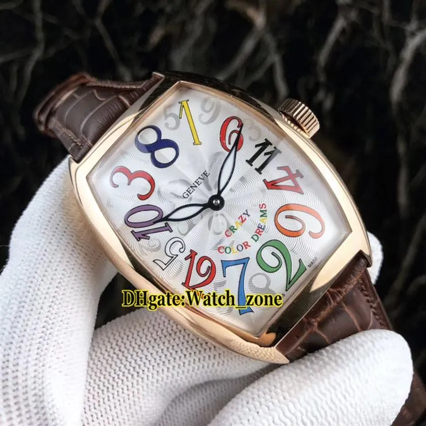 Nouveau Crazy Hours 8880 CH 5NE Color Dreams Automatique Cadran Blanc Montre Pour Homme Boîtier En Or Rose Bracelet En Cuir Hommes Sport Watches213S