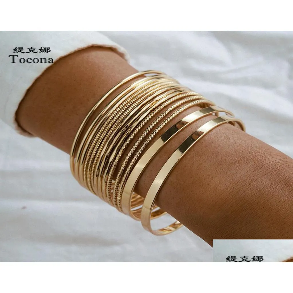 Bangle 14pcssets Punk Gold Couleur Bracelets pour femmes Alliage à la mode Métal Bohème Bijoux Accessoires Whole9877495 Drop Livraison Dhn1H