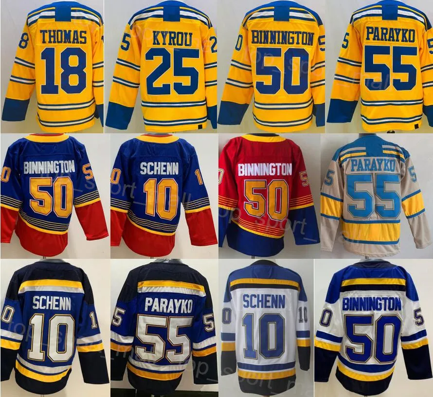 Hommes Reverse Retro Hockey 50 Binnington Jersey 55 Colton Parayko 10 Brayden Schenn 18 Robert Thomas 25 Kyrou Centennial Classic Vintage Rouge Blanc Bleu Couture