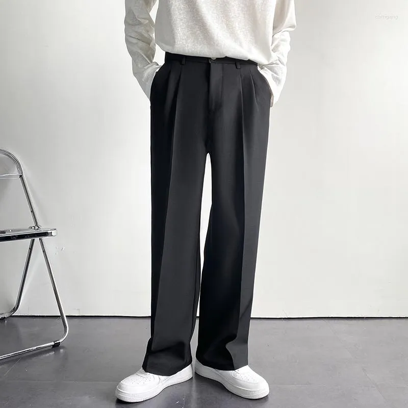 Men's Pants Fashion Oversize Suit Wide Leg Long Waterfall Trousers Solid Straight High Waist Casual Pant Black White Khaki