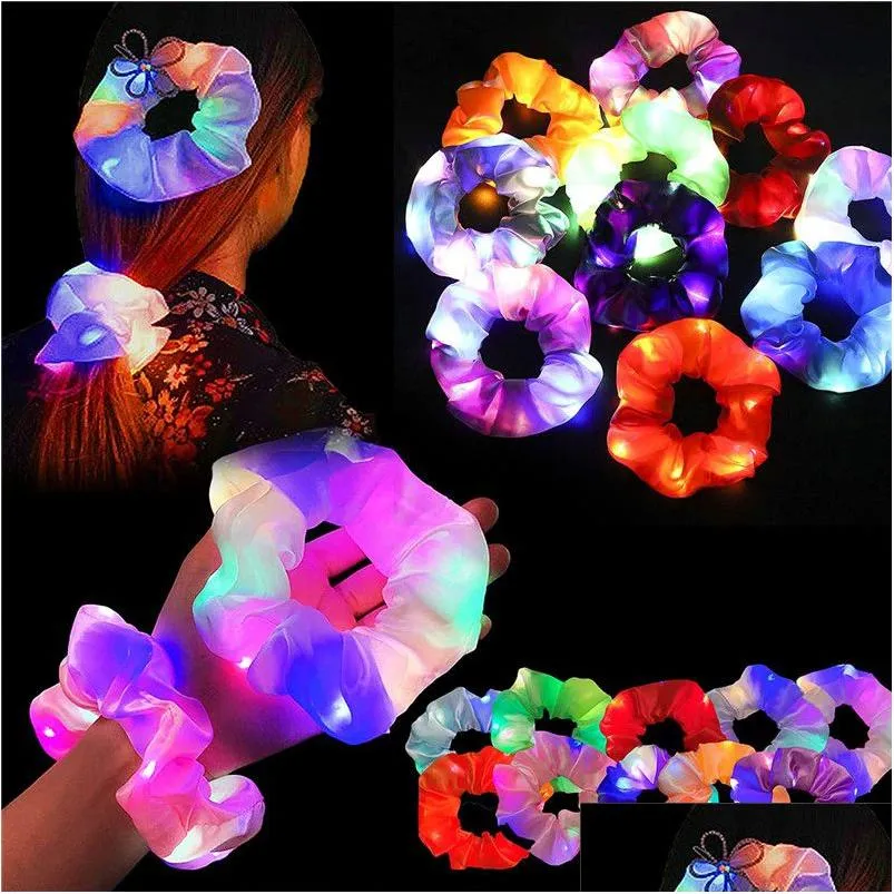 Led Rave Toy Hair Scrunchies Light Up Scrunchie Elastic Women Girls Bands for Halloween Christmas Party Drop Leverans Toys Gifts Ligh Dh7ik