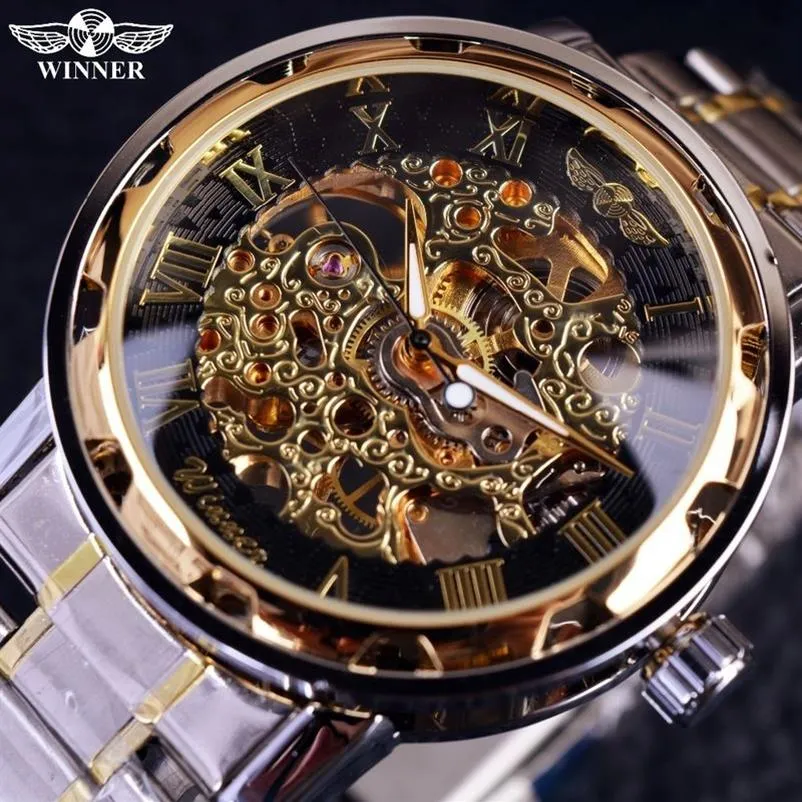 Montre en or transparent hommes montres Top marque de luxe Relogio mâle horloge décontracté Montre Homme mécanique squelette Montre J19225Q