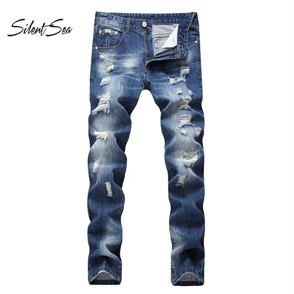 Jeans da uomo Silentsea Biker Uomo High Stretch Cargo Denim Pieghettato Slim Jean Pantaloni graffiati Pantaloni Big Large Size 42275x