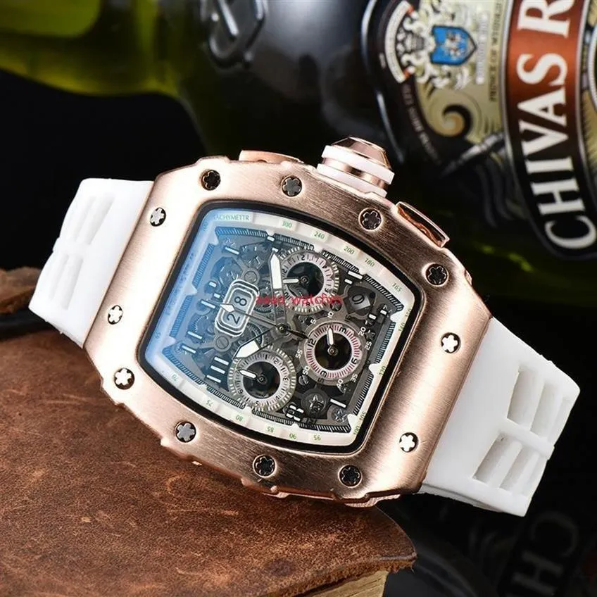 20223A Montre de luxe Six mains Quartz chronographe pleine fonction en cours d'exécution deuxième marque pour hommes Tonneau horloge Cool montre-bracelet Reloj 270Z