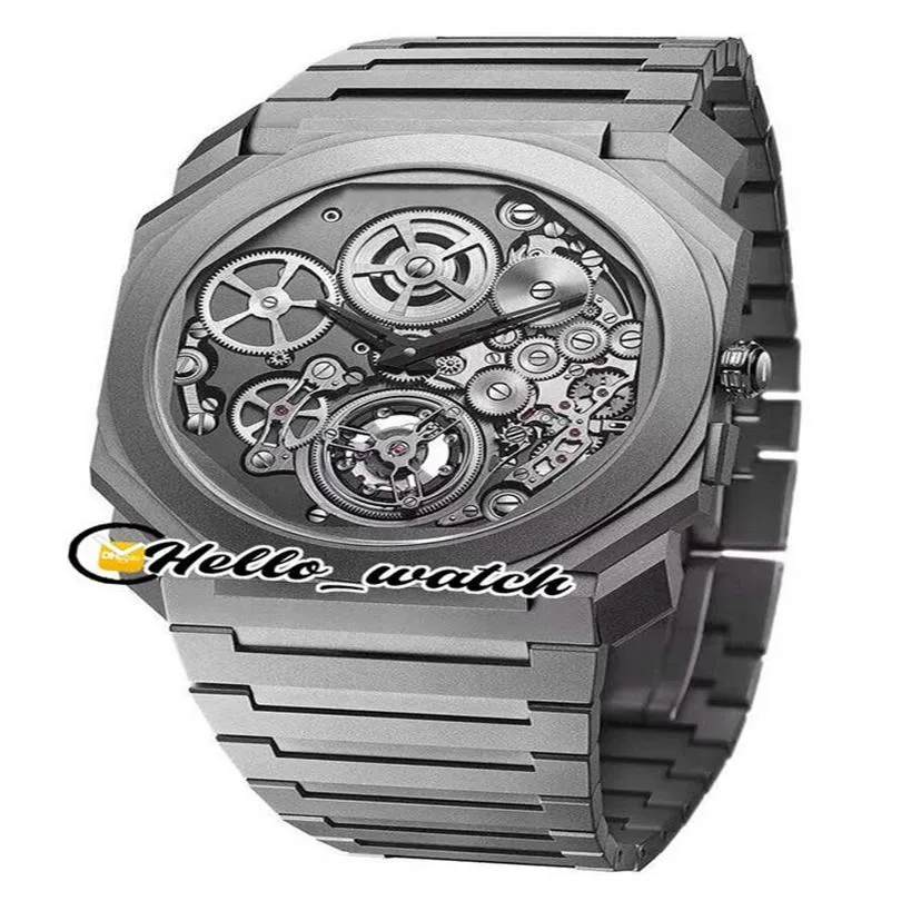 Ny Octo Finissimo Tourbillon 102937 Skeleton Grey Dial Miyota Automatic Mens Watch Titanium Steel Armband Sport Watches Hello Wa273l