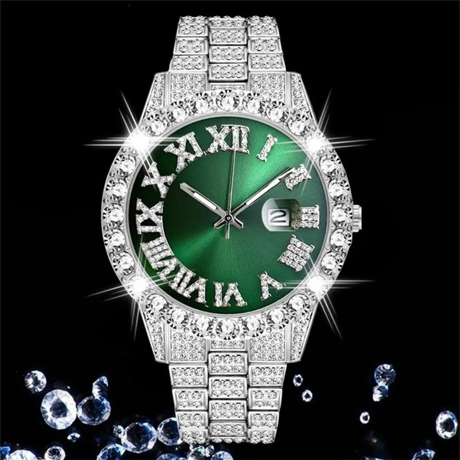 Orologio ghiacciato da uomo Luxury Brand Orologi da uomo con diamanti pieni AAA CZ Orologio da uomo al quarzo impermeabile Hip Hop Orologio maschile Regalo per Me195O