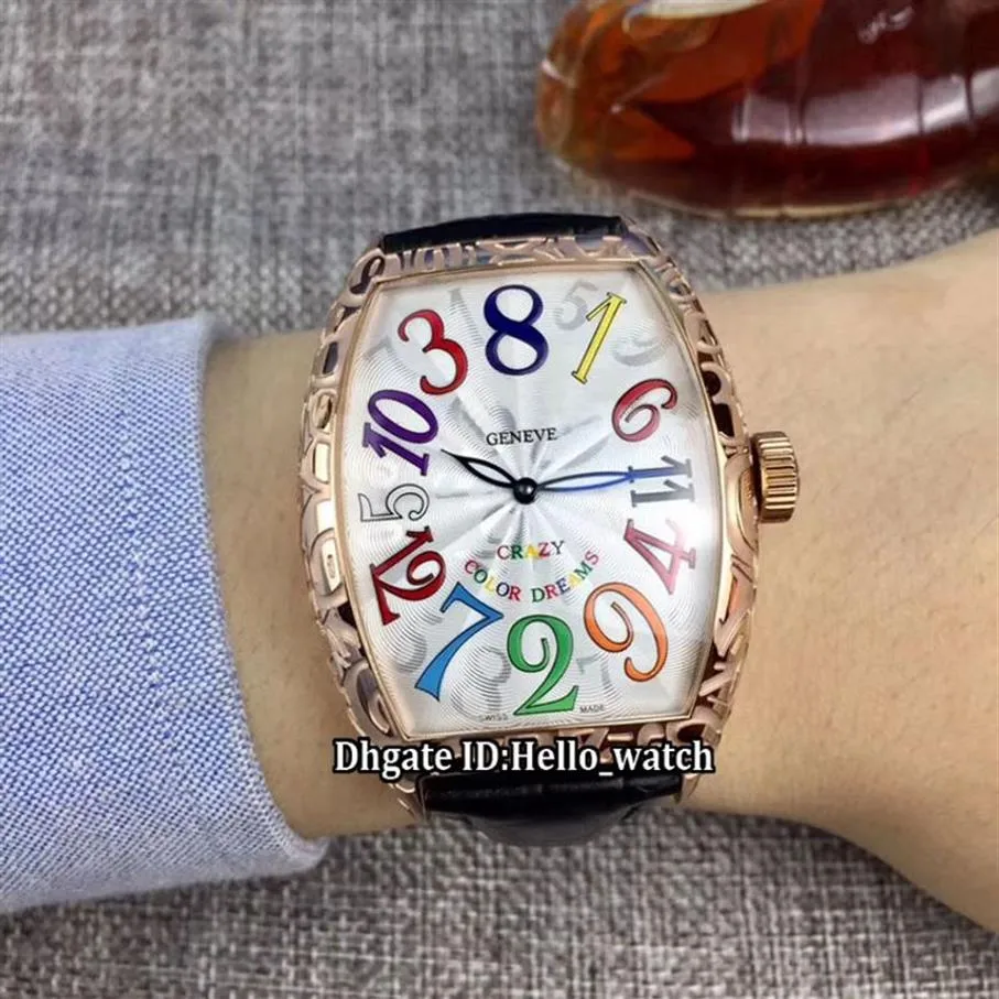 New CRAZY HOURS COLOR DREAMS 8880 CH White Dial Automatic Mens Watch Rose Gold Cracked Case Leather Strap High Quality Wristwatche205k
