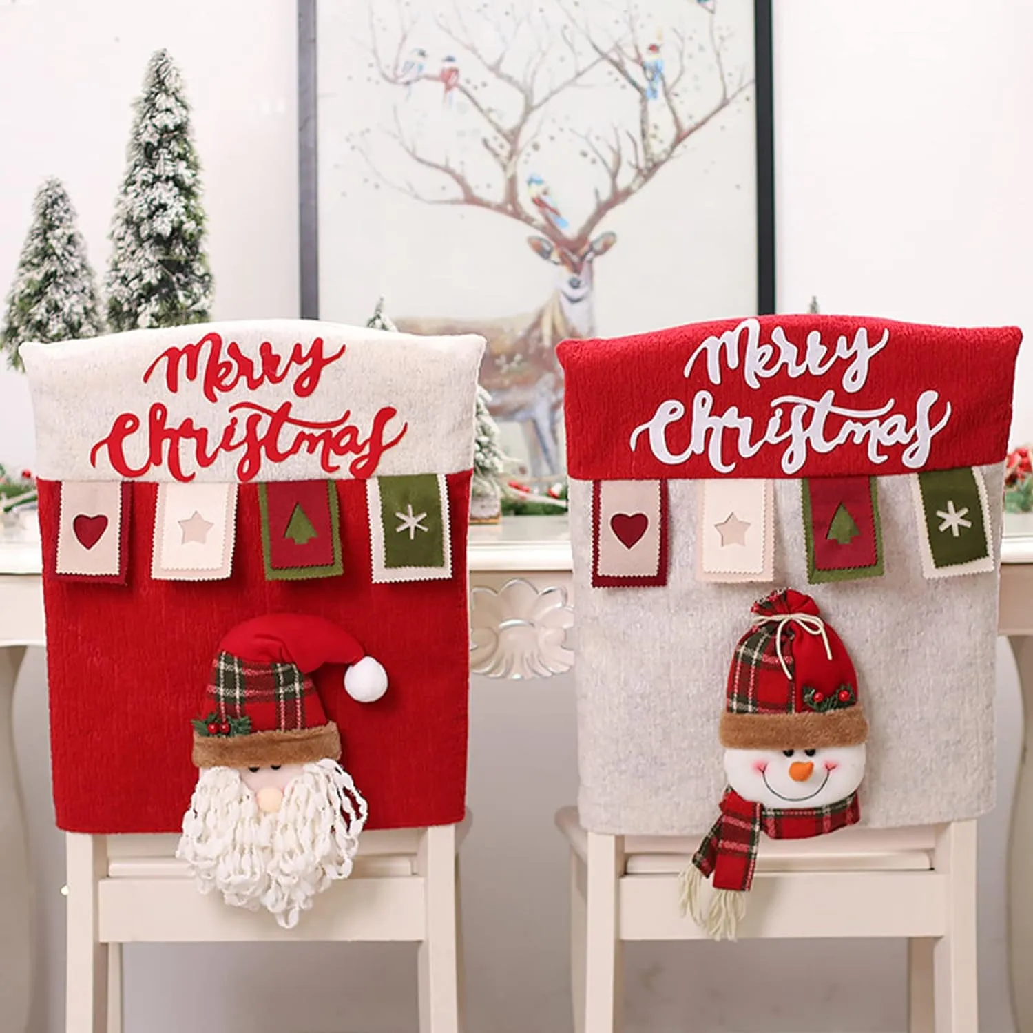 Noel Sandalyesi Back, 6, 3D Sevimli Noel Baba Kardan Adam Xmas Akşam Yemeği Sandalyesi Kapakları, Noel Sandalyesi Slipcovers Yemek R