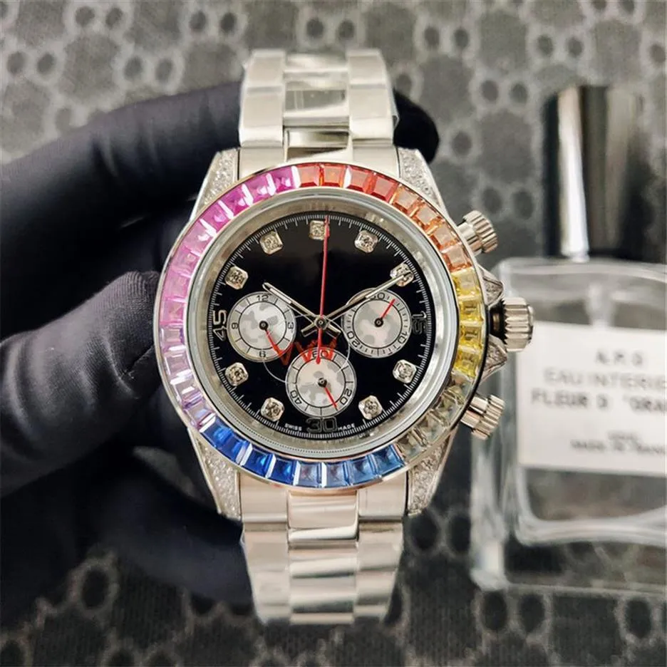 Högkvalitativ herr automatiska klockor Fashion Silver Diamond Watch rostfritt stål fällbara spänne315U