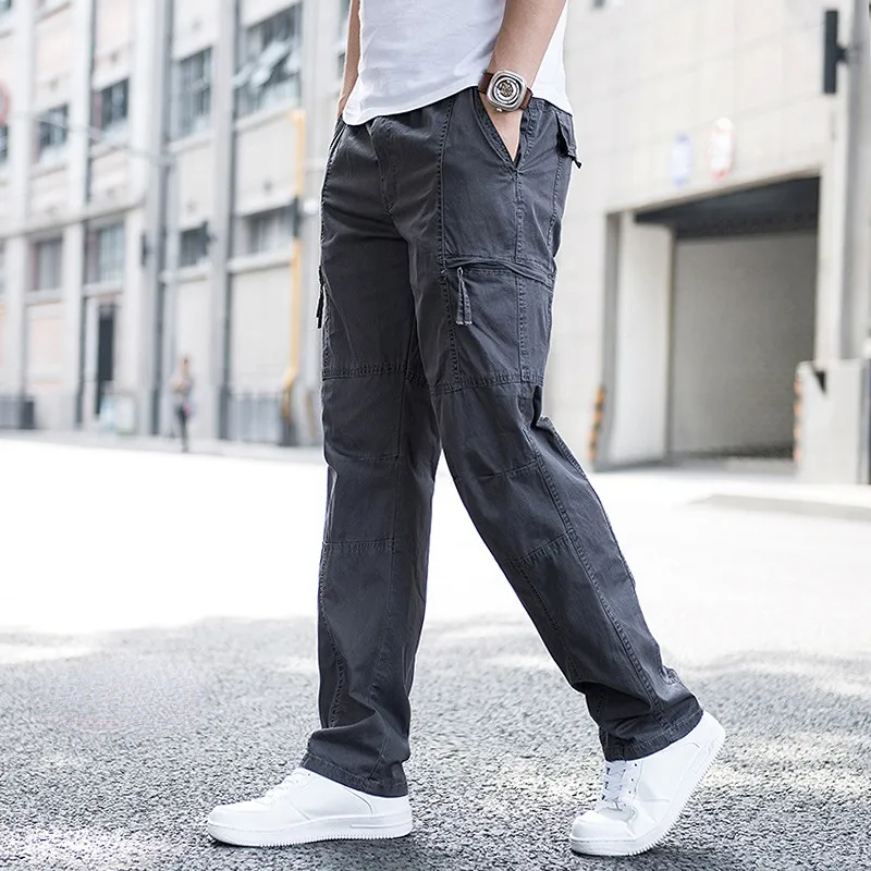 Mens Cargo Work Straight Leg Cargo Pants With Straight Leg Loose