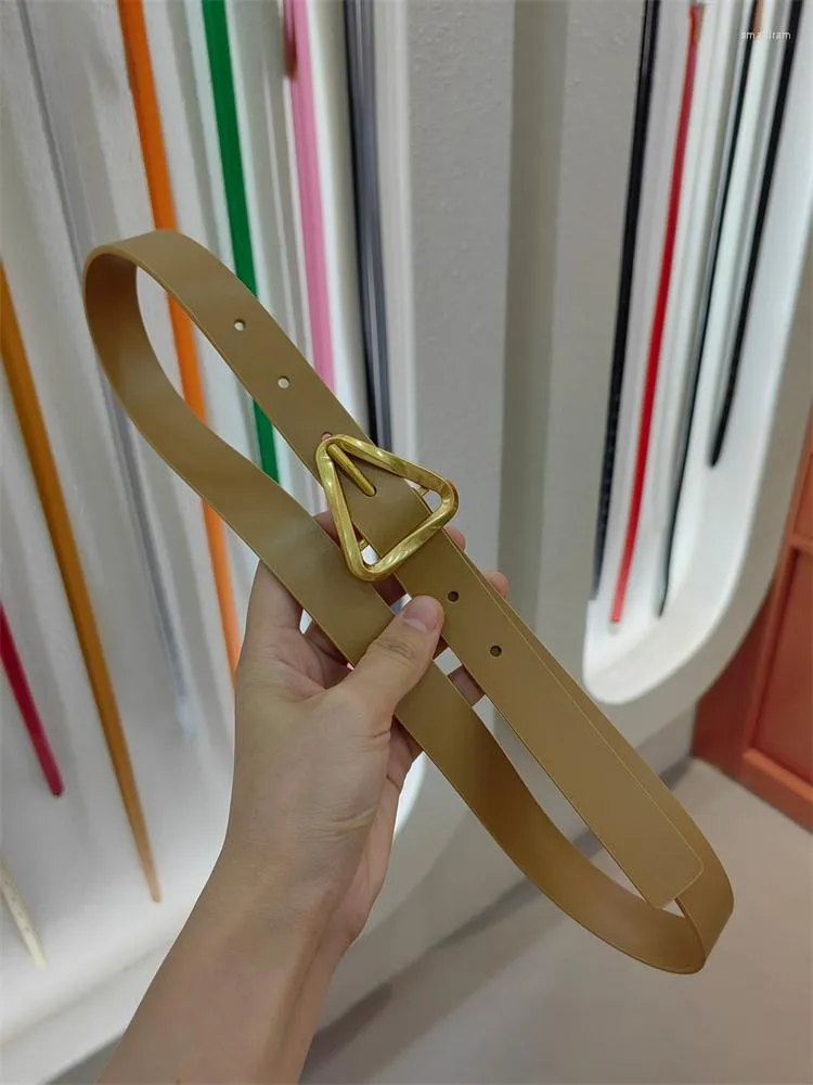 벨트 럭셔리 여성 슬림 핏 더블 사이드 카우 헤이드 일반 패턴 벨트 레트로 삼각형 버클 2.5cm (로고 없음) B003