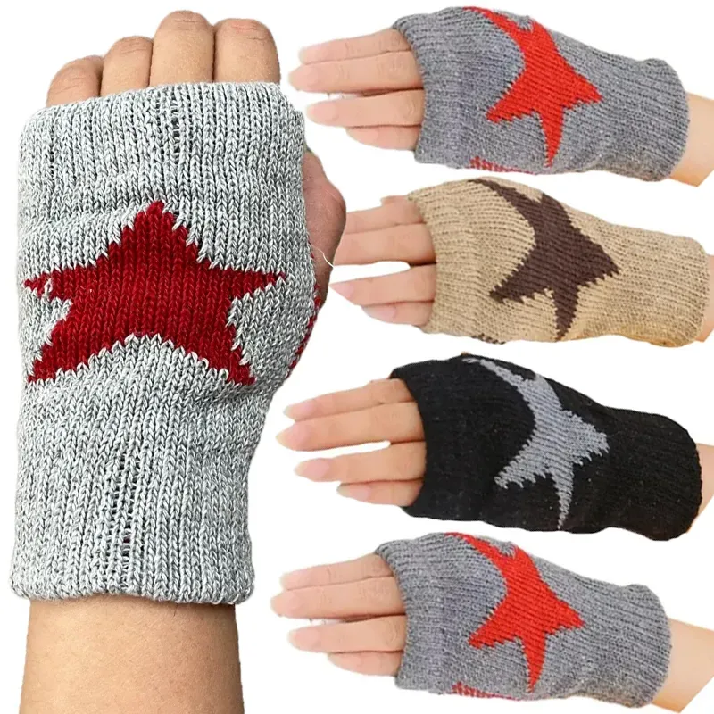 Punk Y2K Stern Gestrickte Wollhandschuhe Mode Männer Frauen Pentagramm Halbfinger Warme Weiche Handschuh Fünfzackigen Stern Fingerlose Handschuhe