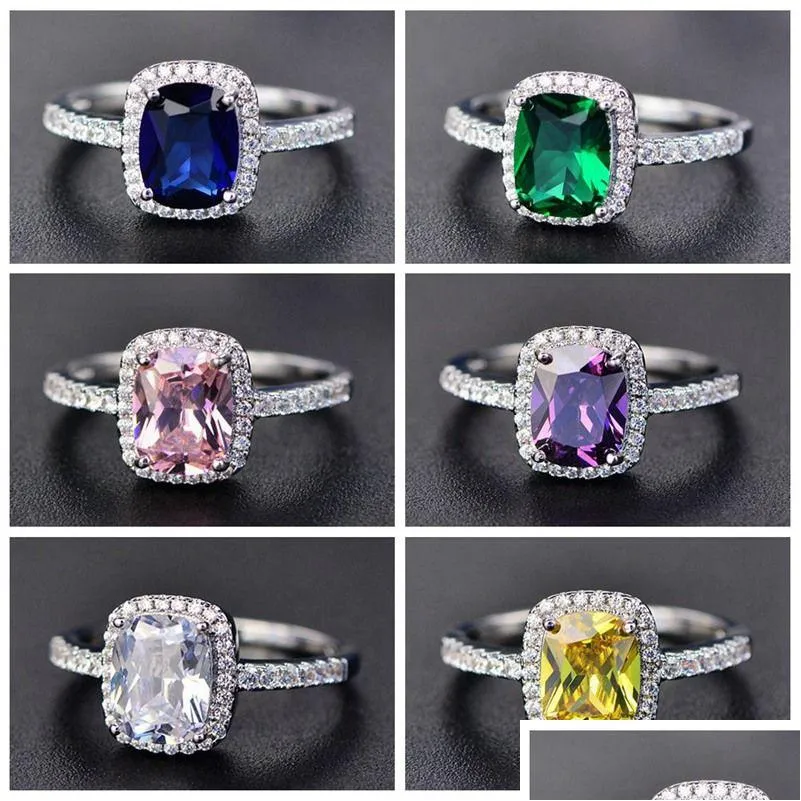 Band Rings Eternity Diamond Ring For Women Sier White Gold Gemstone Amethyst Natural Moissanite Jewelry Drop Delivery Dhbem