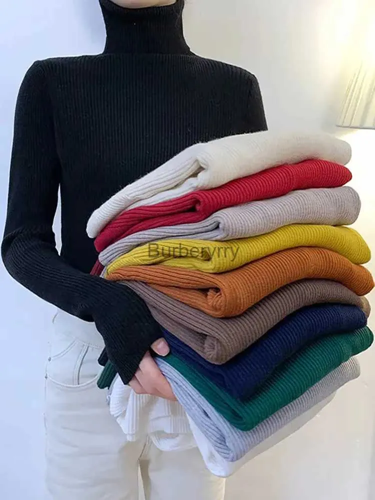 Kvinnors tröjor Zoki Nya 2023 Kvinnor Pullover Turtleneck tröja Autumn Long Sleeve Slim Elastic Korean Simple Basic Cheap Jumper Solid Color Topl231004