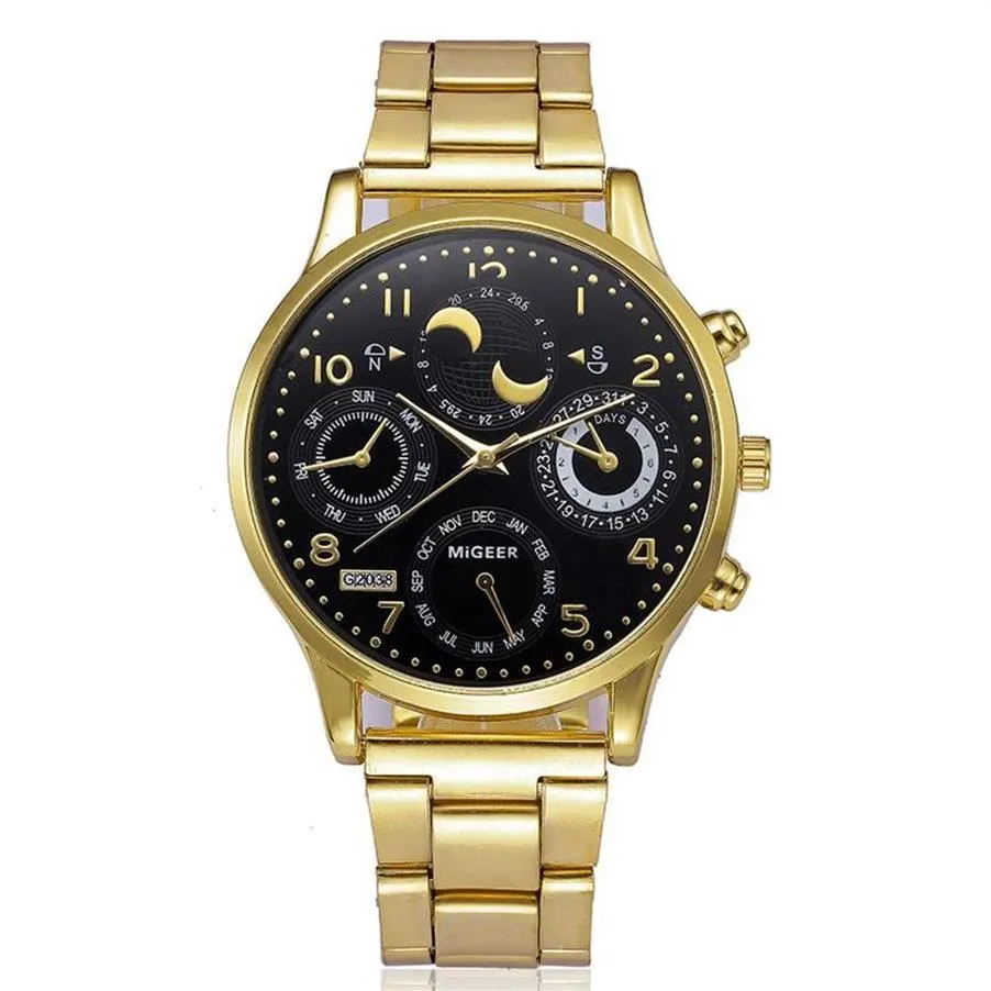 Armbandsur 2022 MIGEER Titta på lyxiga män Guld Fashion Metal Alloy Quartz Watches Drop reloj HOMBRE277N