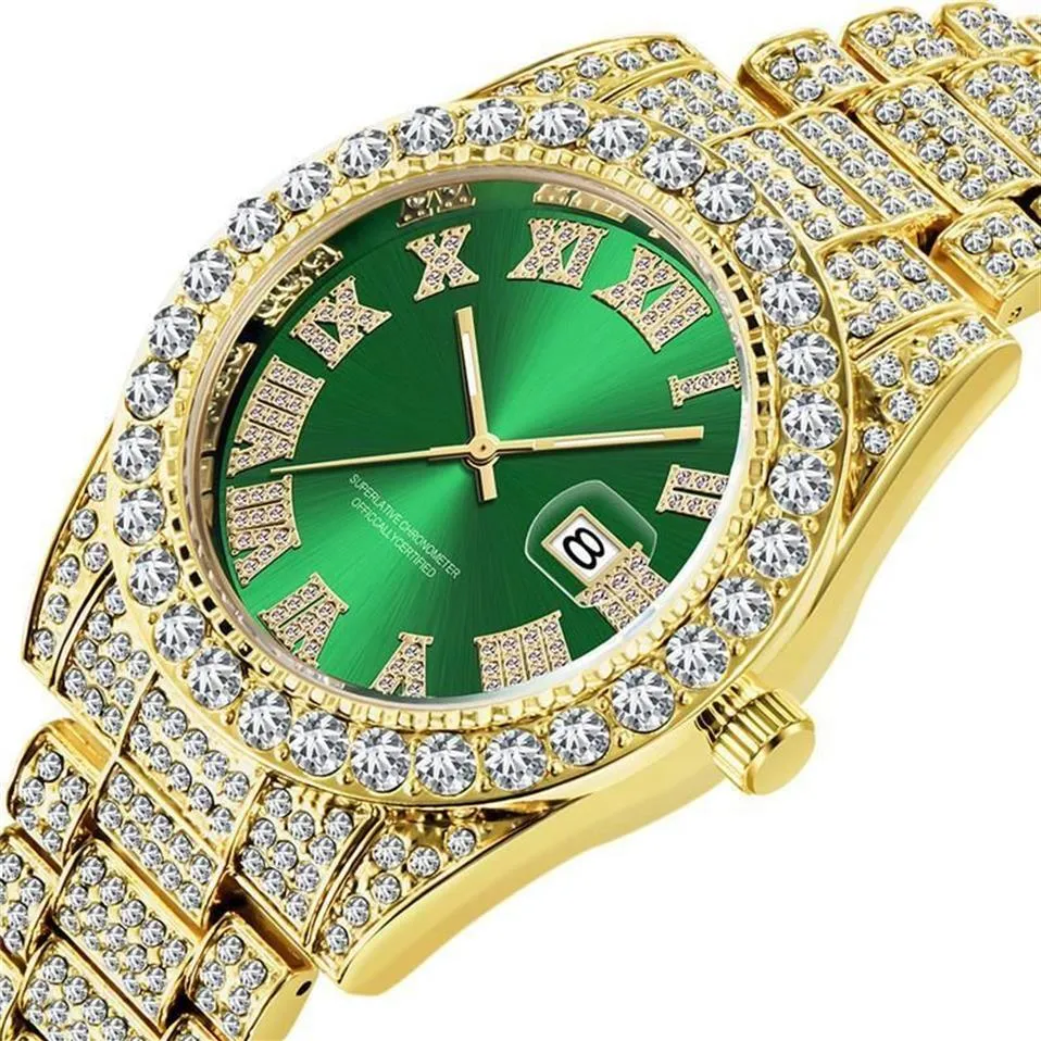 Wristwatches Diomond Man Watch Fashion Luxury Quartz Gold Diamond Watches Men Wrist Bling Hip Hop Two Tone Fully Iced Out Reloj Di189u