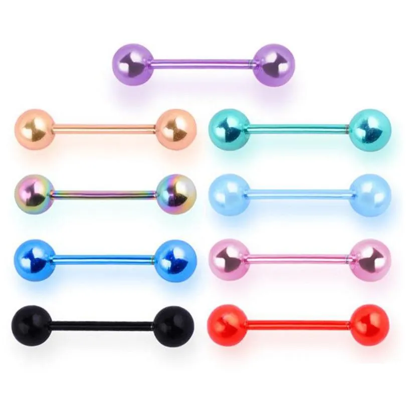 Anneaux de langue en acier inoxydable 316L Barbell Labret Anneau d'oreille Anneaux d'ongle Langue Nipple Bar Boucle d'oreille Piercing Drop Livraison Dh2Qd