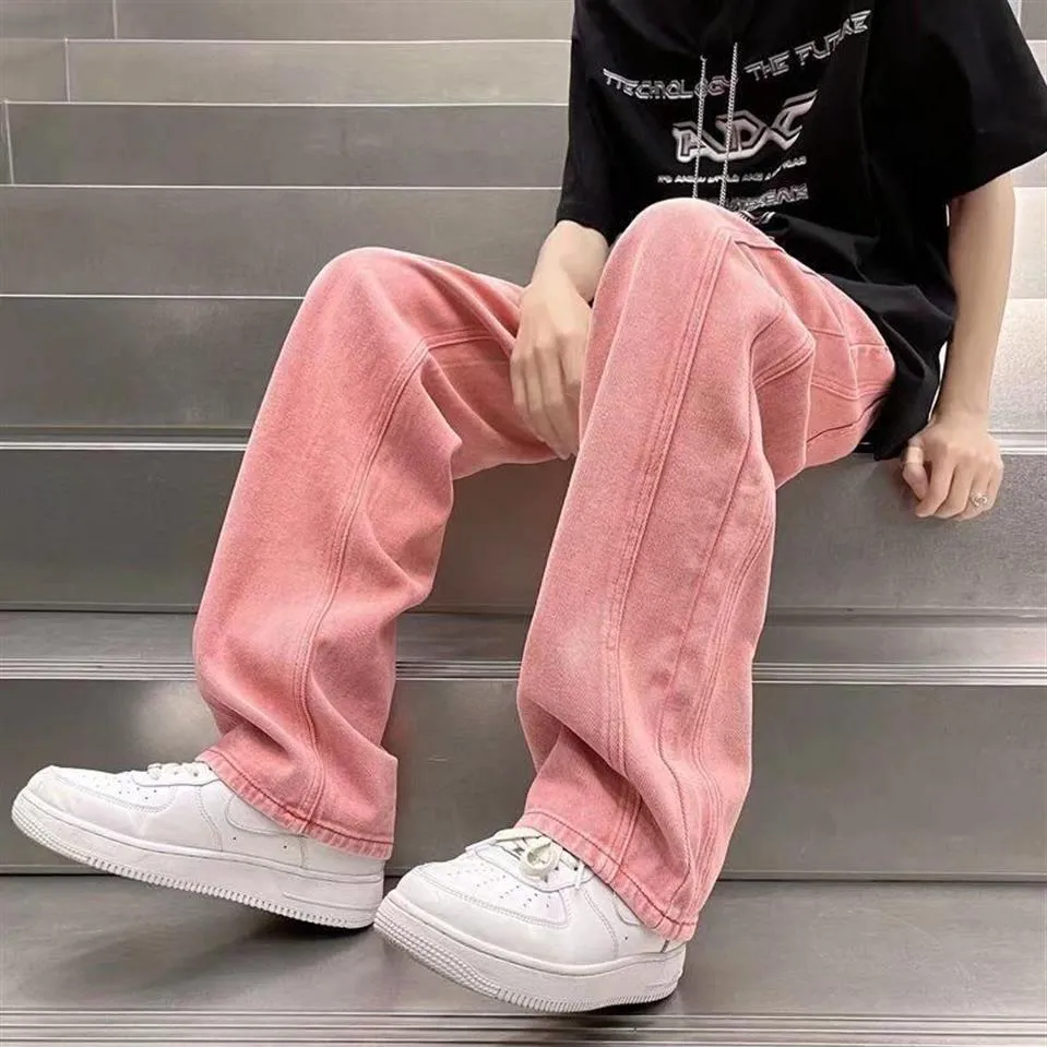 Summer Pink Baggy Jeans Mens Harajuku Casual Baggy Streetwear Hip