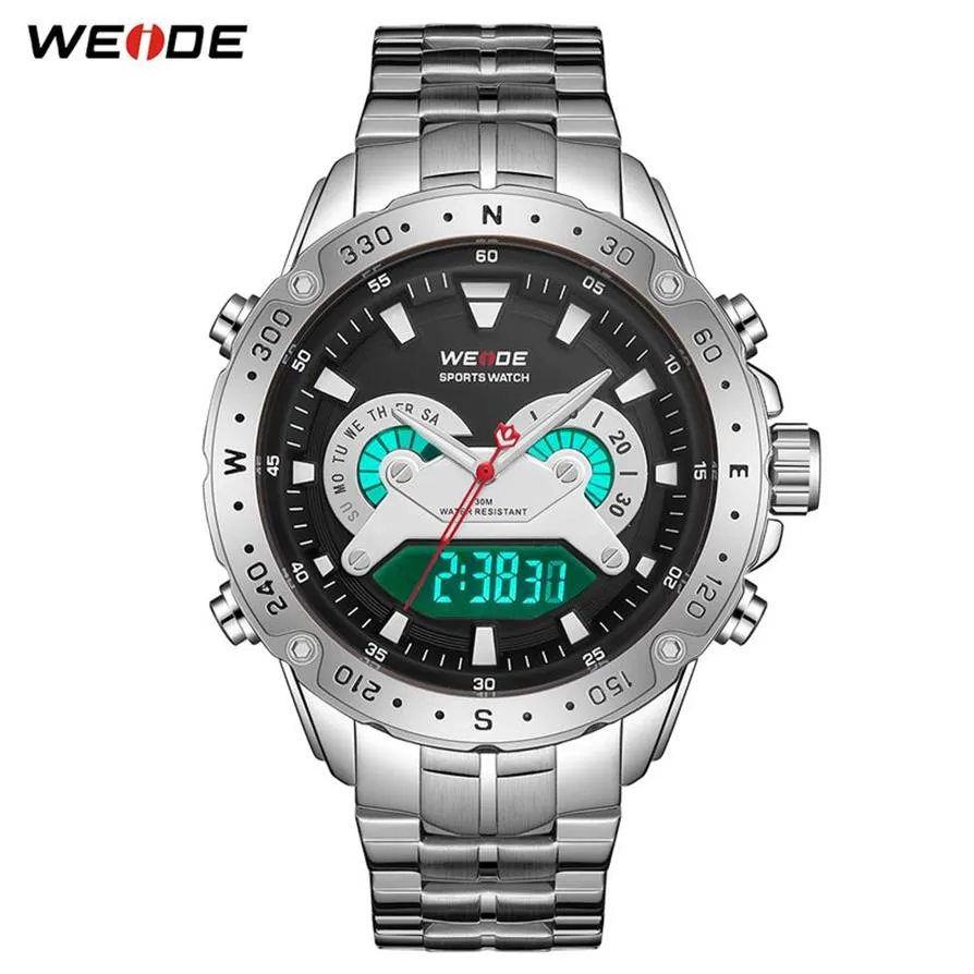 Weide Mensモデルアナログデジタル数字ディスプレイQuartz Metal Band Belt Wristwatches Relogio Masculino Automatic Date Clock 20192716