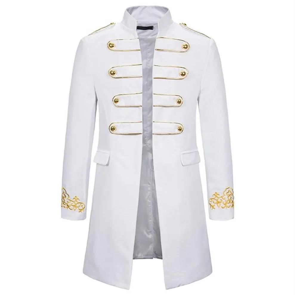 Biały stojak haftowa blezer men men wojskowy sukienka smokingowa marynarka nocna scena cosplay Masculino 210904214H