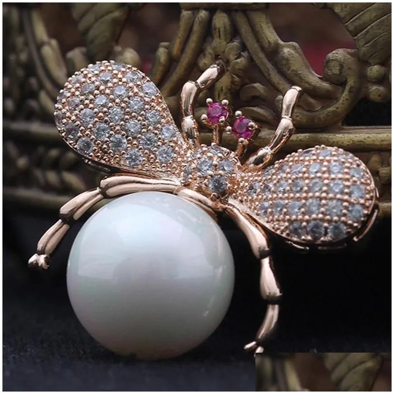 pins, brooches blucome zircon bee scarf pins perfect copper insect brooch pin for wedding jewelry brand imitation pearl hijab