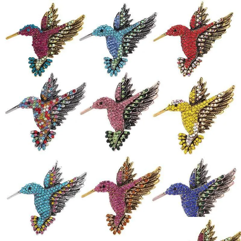 Broches Broches Ton Antique Oiseau Colibri Mti Couleur Cristal Autrichien Broche Broche Bijoux Strass Animal Clip Pour Femmes M Dhgarden Dhdtx