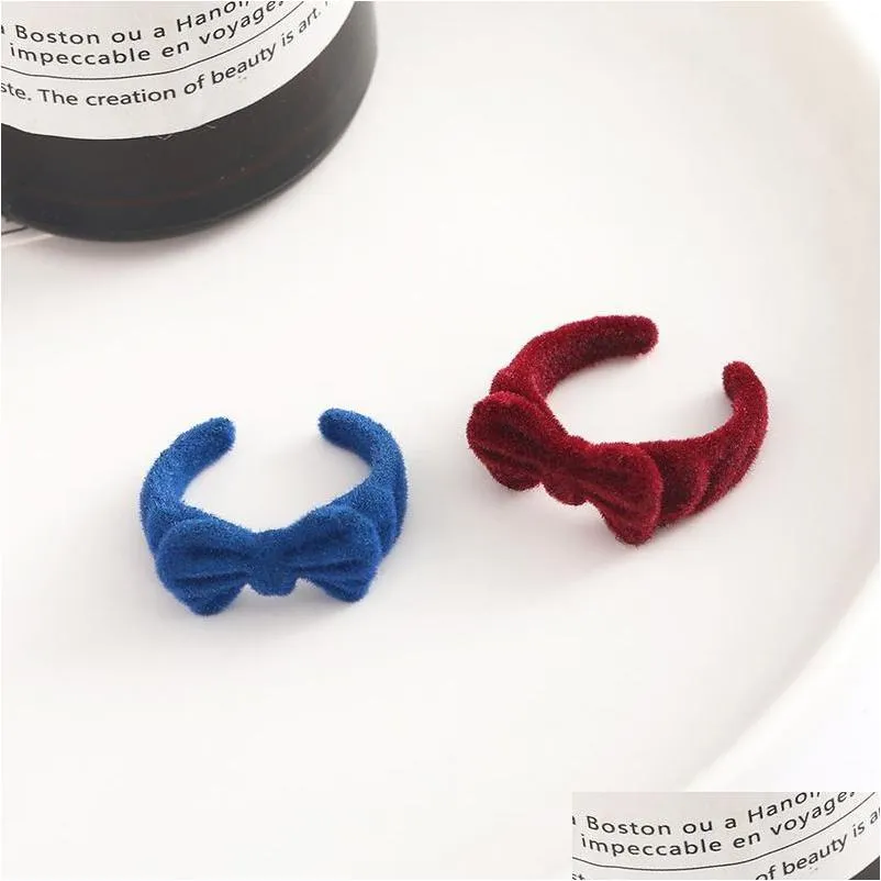 Anéis de cluster na moda Veet Bow para Mulheres Vintage Bowknot Azul Vermelho Reunindo Anel Aberto Índice Dedo Jewlery Senhoras Meninas Presente Drop Delive DHTMI