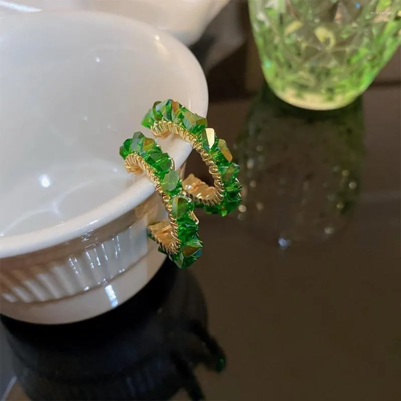 Dangle Küpe Çemberi Aksesuar Çember Mizaç Mücevher Hediyesi Kadınlar Emerald Yeşil Sahte Kristal Yuvarlak