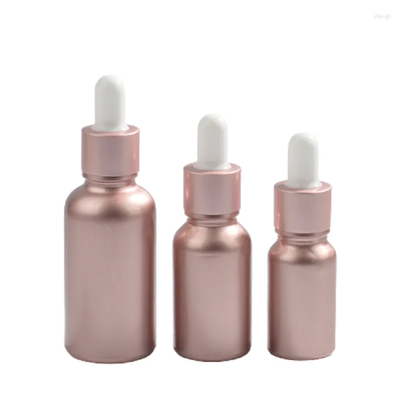 Frascos de armazenamento vazios, garrafa de óleo essencial rosa ouro fosco vidro fosco 10ml 15ml 30ml, embalagens cosméticas, frascos conta-gotas de amostra, 25 peças