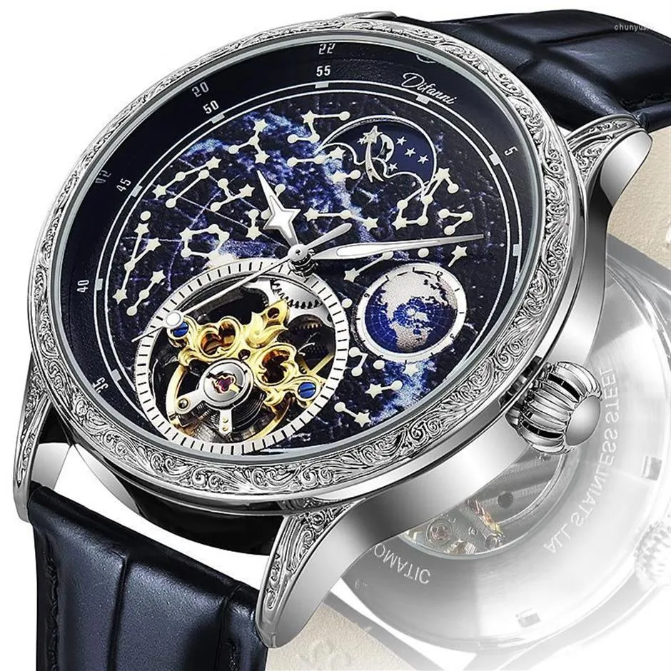 WRISTWATCHES PLANET Tourbillon Mechanical Watch for Men Luksusowe zegarki ze stali nierdzewnej Automatyczne zegarki Man Business Casual Waterproof MA2032