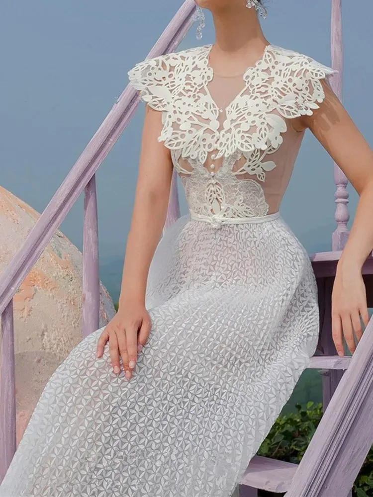 dress mesh lace summer LONG SLEEVE MESH LACE MIDI DRESS IN BEIGE