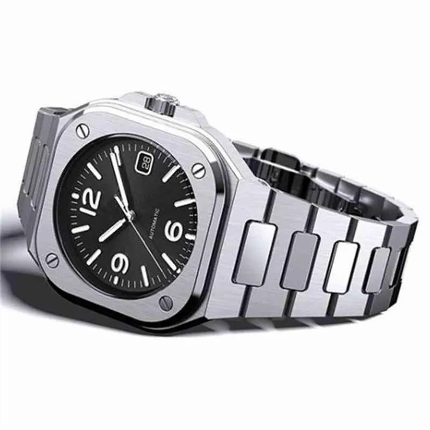 Bell Ross Herren-Armbanduhr, Premium, klassisch, quadratisch, Quarz, Luxus-Datum, Stahlband, Montre Homme-Armbanduhr, Relogio Masculino242C