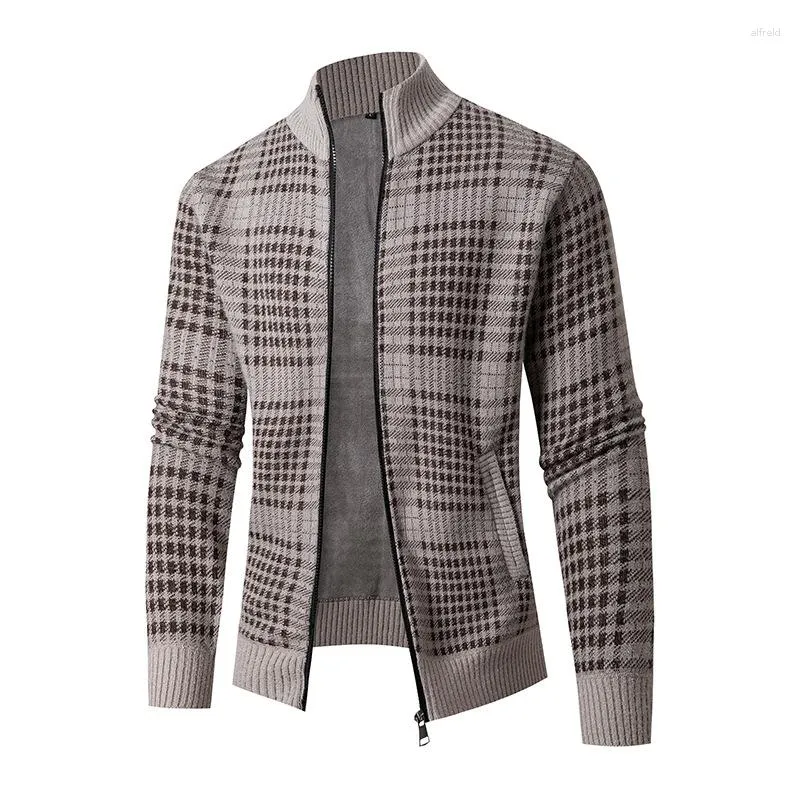 Pulls pour hommes automne et hiver pull polyvalent mode couleur clip chaud tricot à carreaux haut cardigan manteau