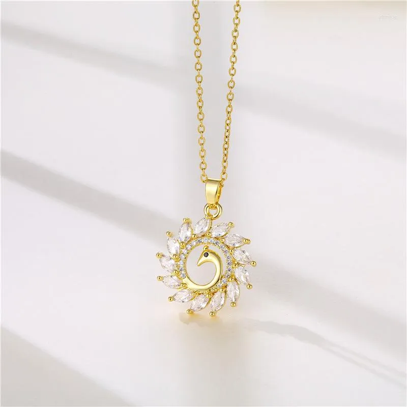 Anhänger Halsketten Zirkon Kristall Pfau Edelstahl Für Frauen Koreanische Mode Weibliche Choker Schlüsselbein Kette Schmuck Geschenk