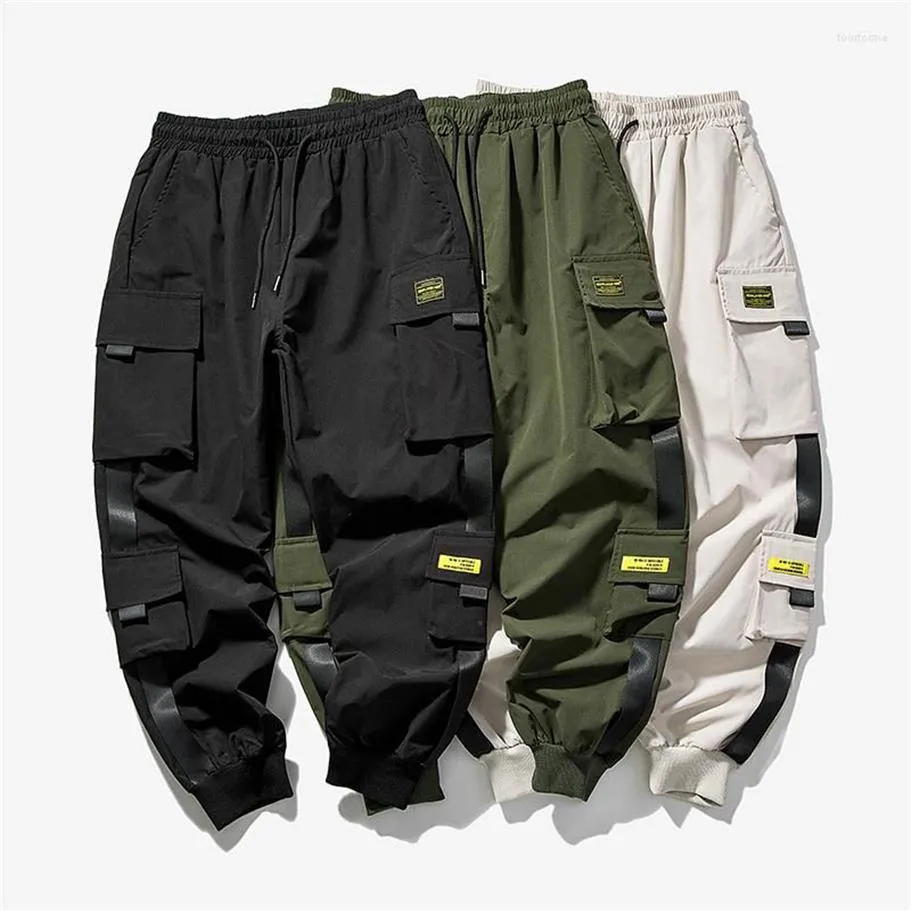 Męskie dżinsy 2023 Hip Hop Joggers Spodnie Cargo Mężczyźni Harem Multi-Pocket Ribbons Man Sweatpants Streetwear Casual Mens S-5xl240h