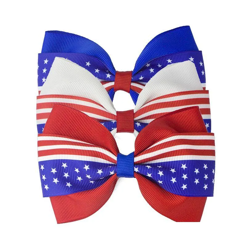 Accessori per capelli 4 pollici 4Th Of Jy Flag Bows per ragazze con clip Red Royal White Hairbows Nastro in grosgrain Stelle Stripe Drop Consegna Dhg2N