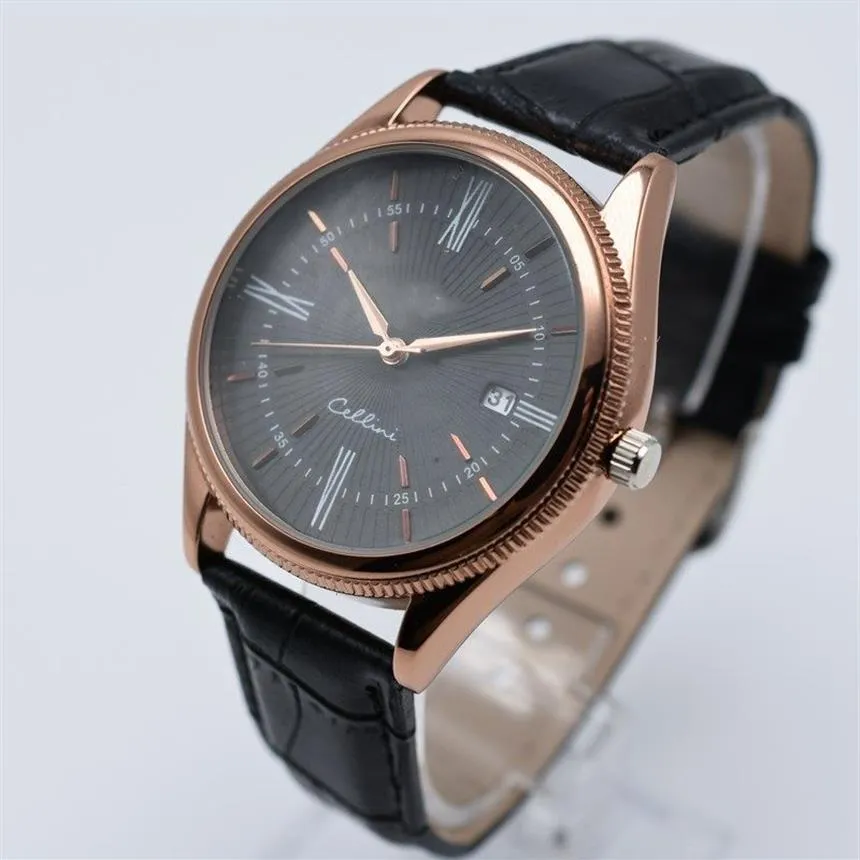 Quartz Batterie en cuir ceinture automatique Date de mode Hommes de mode sur analogique Gold Men Designer Watch Whole Men Wristwatch Gift MO264P
