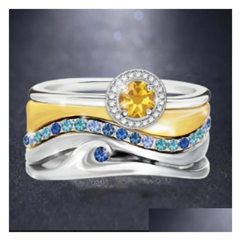 Rings Punk Male Female Crystal Geometry Big Ring Classic Sier Color Engagement Dainty Yellow Zircon For Women Drop Delivery Jewelry Dhea9