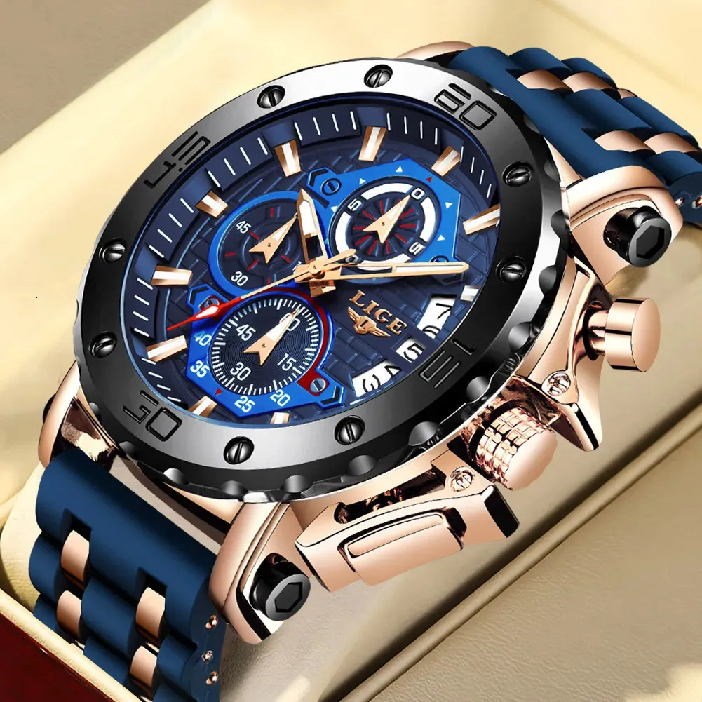 Outros relógios Relógio de quartzo LIGE Relógio de pulso masculino Business Analog Chronograph Watch para homens Sport Luminous Waterproof Large Dial WatchesBox 230928