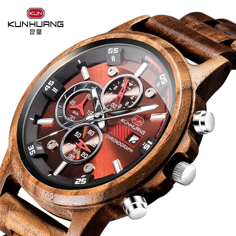 Orologi da uomo in legno Moda casual Elegante cronografo in legno Orologi al quarzo Sport Orologio militare all'aperto Regalo per uomo LY191292w