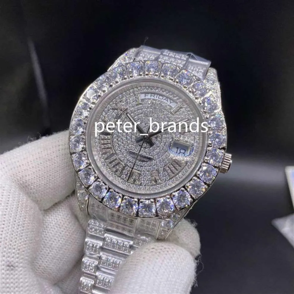 Zestaw Diamond Zegarek męski pełny mrożony zegarek na rękę ze stali nierdzewnej Silver Strap Diamond Pasek 43 mm Automatyczne zegarki 251H