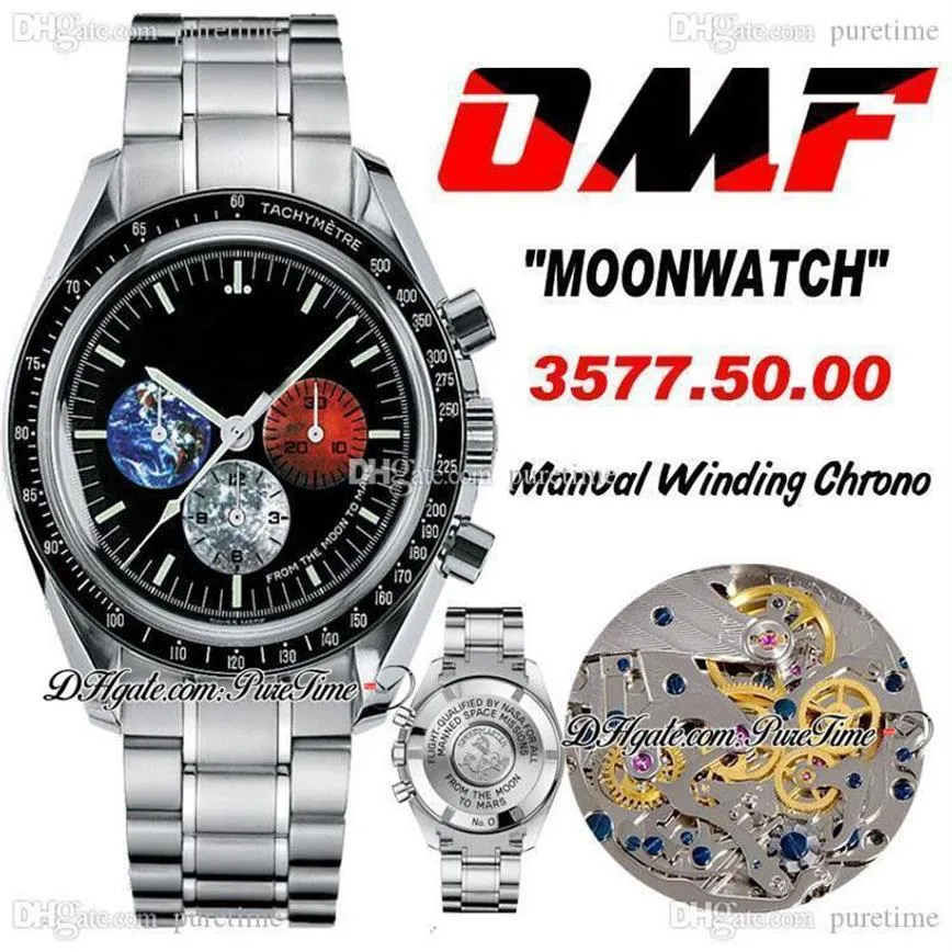 OMF Moonwatch 3577 50 00 Manual Winding Chronograph Mens Watch Black Dial Color Subdial Stainless Steel Bracelet Edition Pure231c