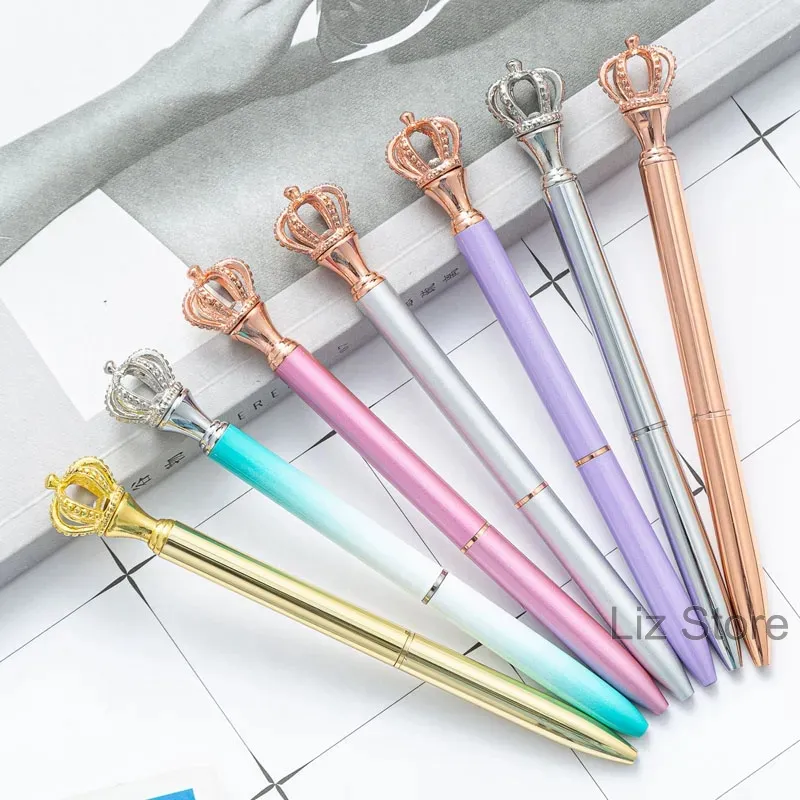 Hurtowa kreatywność Korona Pen z Diamond Metal Student Pisanie Ballpoint School Office Supplies Festival Prezent konfigurowalne logo Th1093