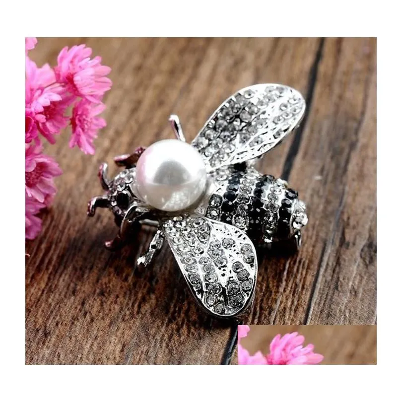 Alfileres Broches Vintage Crystal Simated Pearl Bees para mujeres Hombres Insecto Broche Pin Vestido Abrigo Traje Ropa Accesorios Joyería Linda Gota Dh2R6