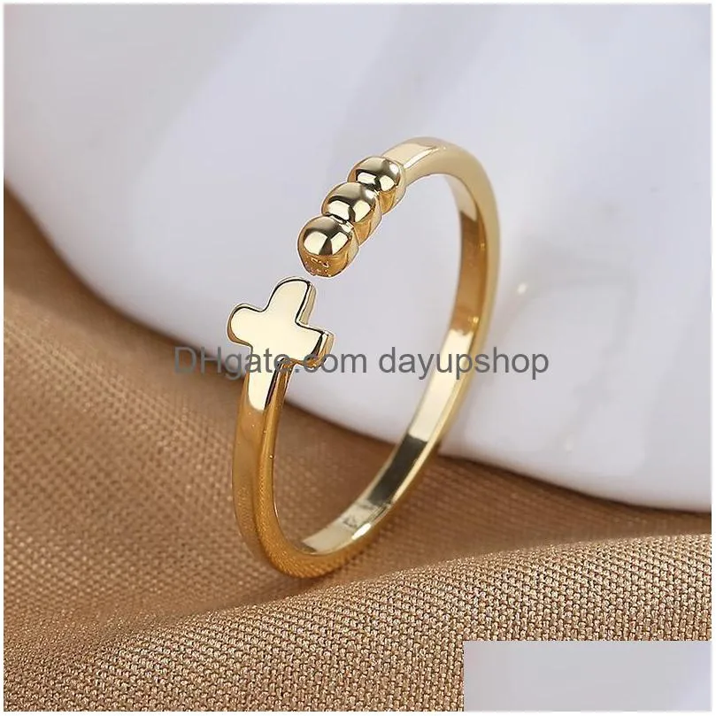 Rings Korean Fashion Simple Sier Color Cross Opening For Women Trendy Adjustable Jewelry Party Accessories Drop Delivery Ring Dh3Ov