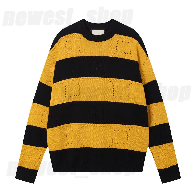 Designer Mens Plus Size Sweaters Knit broderi randig gul svart lapptäcke färg tröja g ihålig ut pullover ull kvinnor streetwear ully jumper us xs s m l