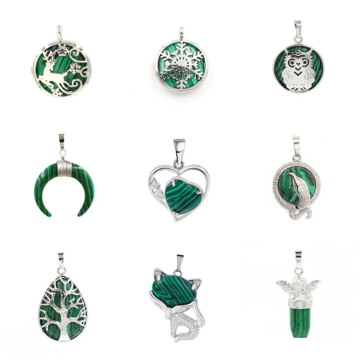 Pendentif Colliers En Gros À La Mode Naturel Malachite Charme Cristaux Guérison Pierres Précieuses Bijoux Drop Livraison Pendentifs Dhrth