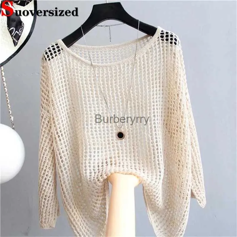 Women's Sweaters Nouvelle grande taille 4xl 90kg tricot pull été évidé crème solaire hauts glace soie tricots chandails femmes T-shirts Mujer TeesL231004